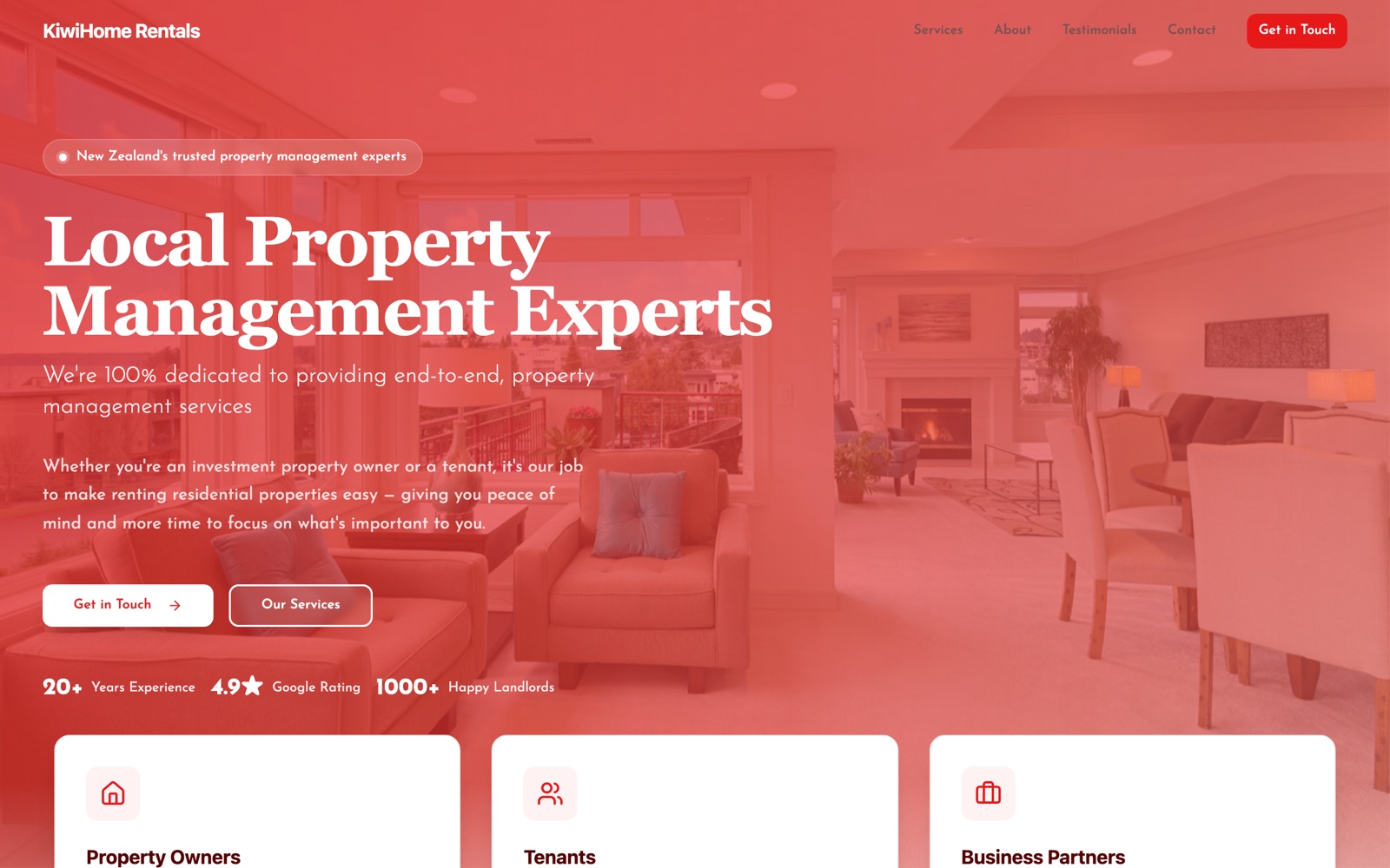Kiwi Home Rentals website screenshot
