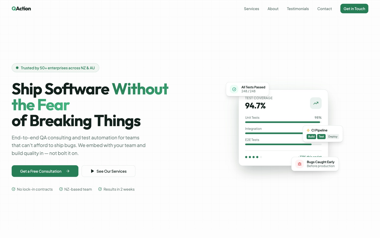 QAction website screenshot